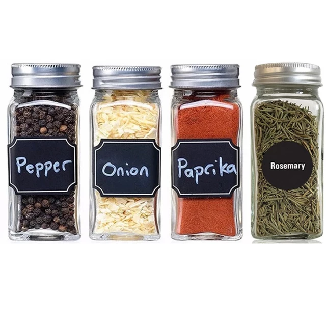 14 Pcs Glass Spice Jars, 4oz Empty Square Spice Bottles with Shaker Lids  and Airtight Metal Caps - 350 Spice Labels and Silicone Collapsible Funnel
