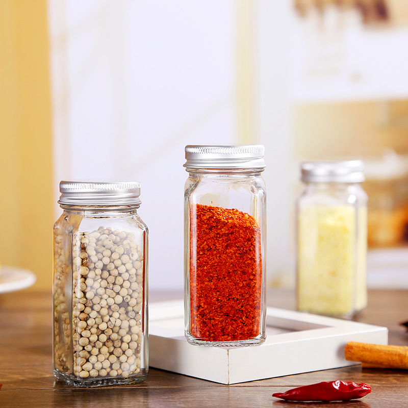 HATOKU Glass Spice Jars 48Pcs Empty Square Spice Bottles, 4Oz Seasoning  Containe
